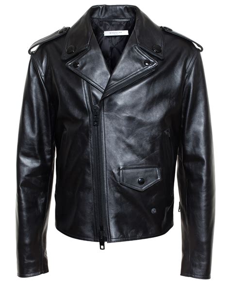 givenchy black leather and wool biker coat|Biker jacket in leather .